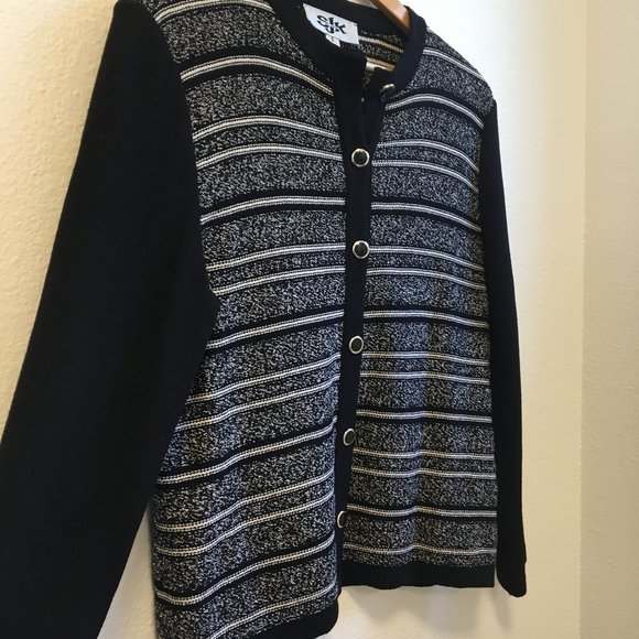 Vintage St. John Black/White Striped Knit Cardigan - Picture 6 of 7